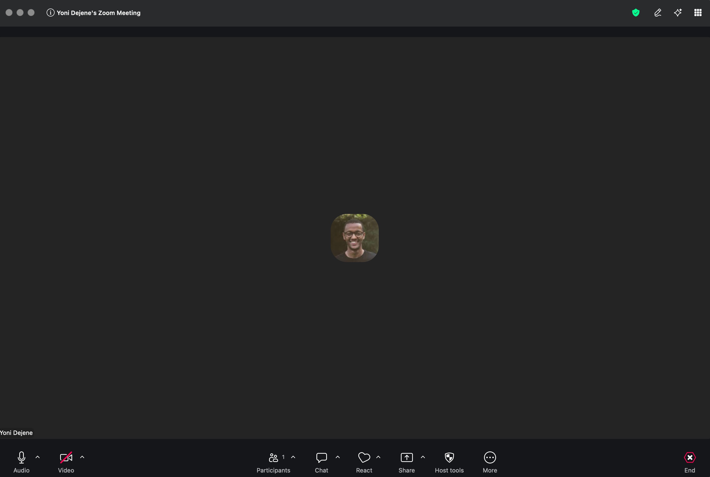 Zoom with Yoni's profile photo, camera off, and call controls below